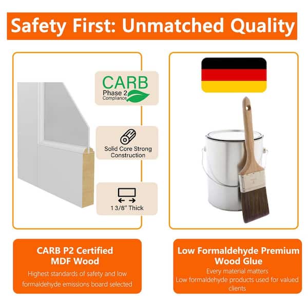 28 in. x 80 in. 1-Lite Tempered Frosted Glass White Primed Solid MDF Interior Door Slab with Peel Sticker (Pantry)