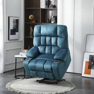 Platinum Fashion Big and Tall Velvet Power Lift Recliner Chair with Massage,Heating and 2-Cup Holder - Blue