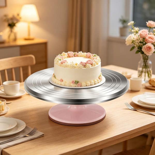 Dracelo Pink Aluminum Alloy Rotating Cake Stand