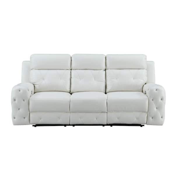 HomeRoots Charlie 87 in. W Round Arm Faux Leather Straight White Sofa