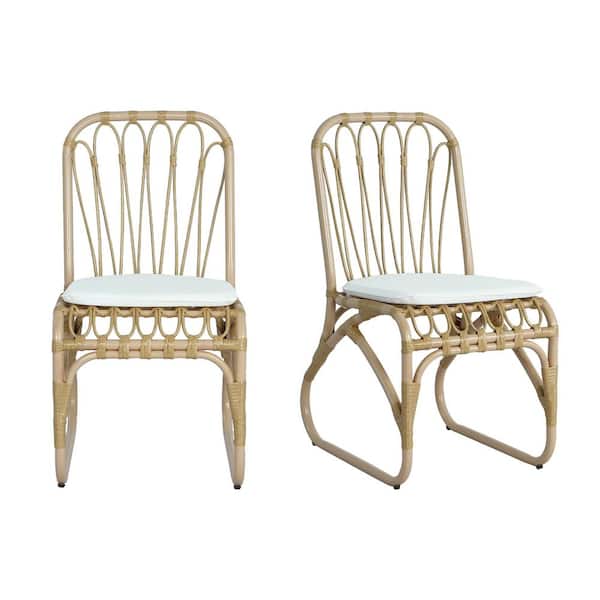 17.75 in. W x 21.75 in. D x 34.50 in. H Metal Outdoor PE Wicker Dining Chairs (Set of 2) with Washable White Cushions