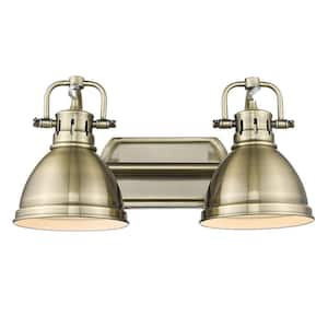 Duncan 8.5 in. 2-Light Aged Brass Vanity Light with Aged Brass Shades