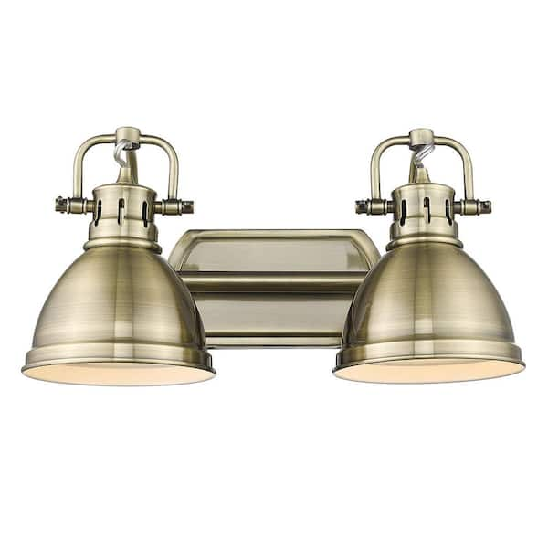 Golden Lighting Duncan 85 In 2 Light Aged Brass Vanity Light With Aged Brass Shades 3602 Ba2