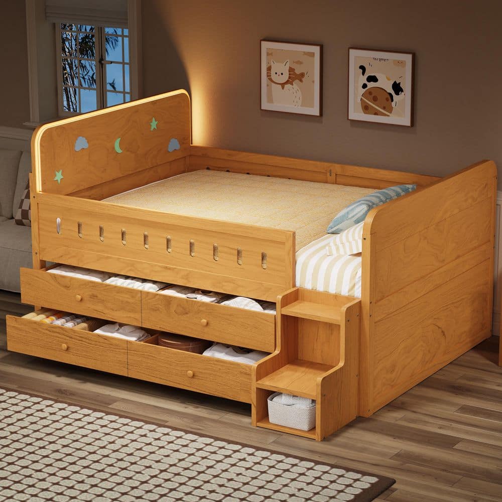 Wood Brown Full Daybed with LED Light, Storage Drawers and Ladder price history on PriceWatchPro