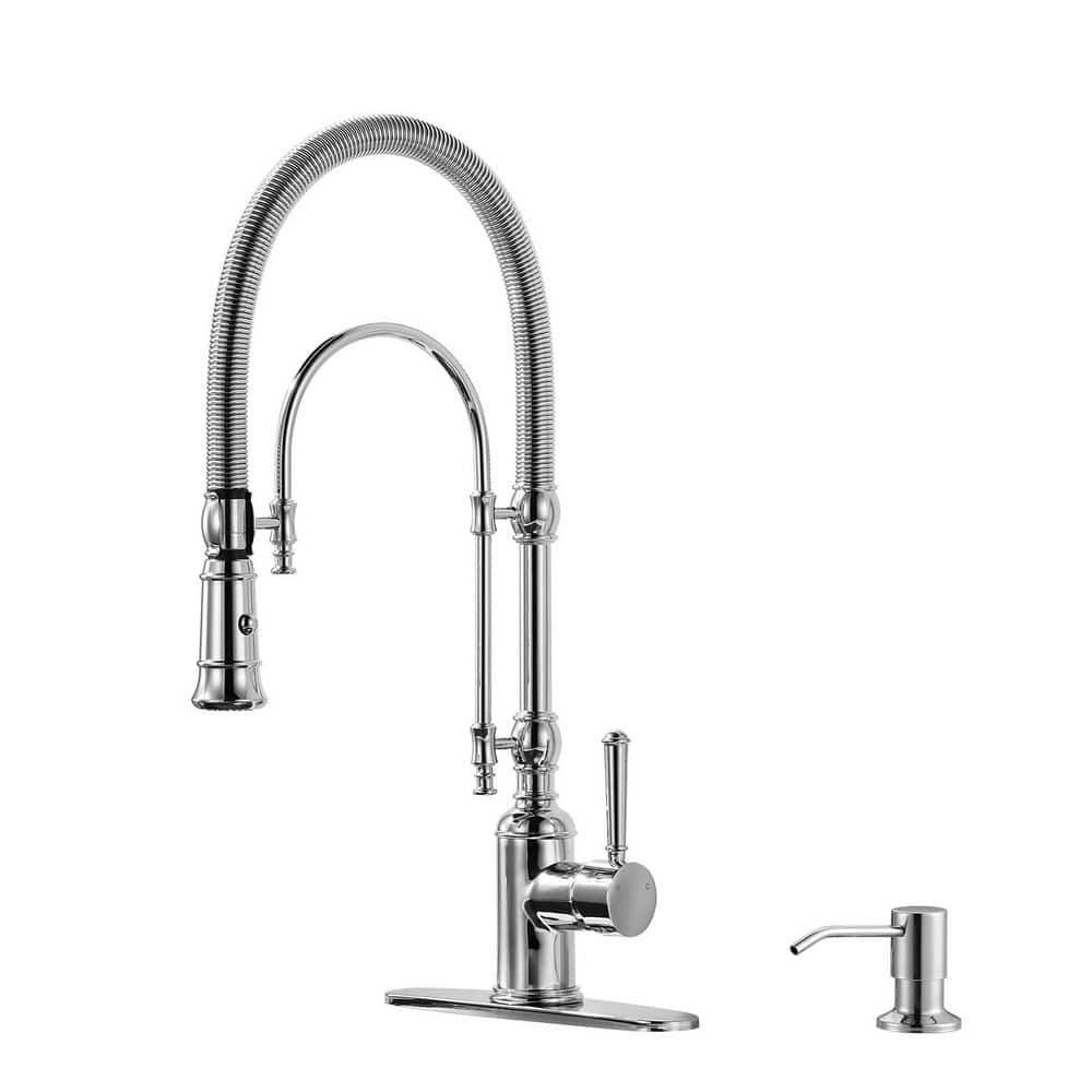 Single-Handle Deck-Mount Semi-Commercial Spring Pull-Down Sprayer Kitchen Faucet with Soap Dispenser in Polished Chrome price history on PriceWatchPro