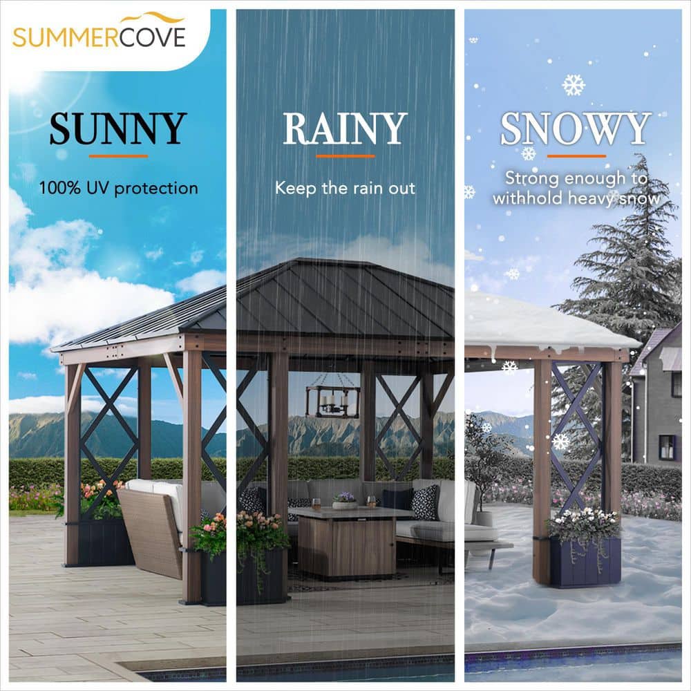 13 ft. x 15 ft. Black Steel Roof Gazebo with Aluminum Frame and Planters