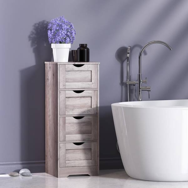 Tenleaf 12.60 in. W x 11.80 in. D x 32.30 in. H Gray Freestanding Bookcase Pantry Storage Cabinet Linen Cabinet with Drawers