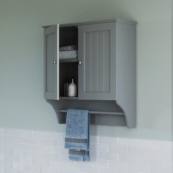 RiverRidge Home Ashland 23.8 in. W x 25.4 in. H x 8.86 in. Bathroom Storage Wall Cabinet and Laundry Medicine Cabinet in Gray