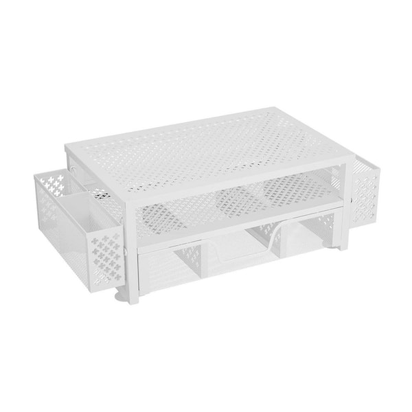 White 20 in. x 5.8 in. Metal Modern Desk Organizers with Drawer and Pen Holder
