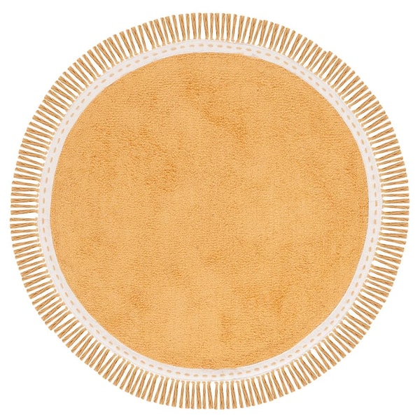 SAFAVIEH Easy Care Yellow/Ivory Doormat 3 ft. x 3 ft. Machine Washable Solid Color Round Area Rug