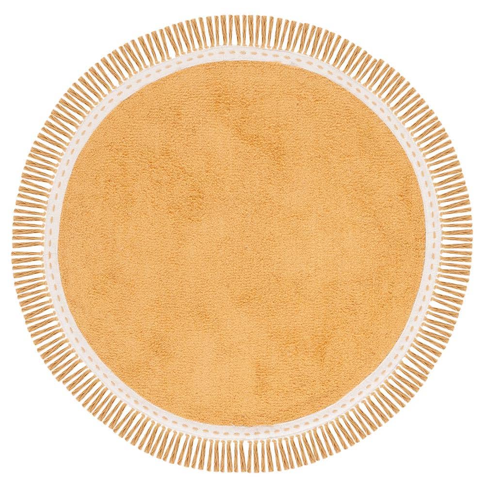 Easy Care Yellow/Ivory 4 ft. x 4 ft. Machine Washable Solid Fringe Border Round Area Rug price history on PriceWatchPro