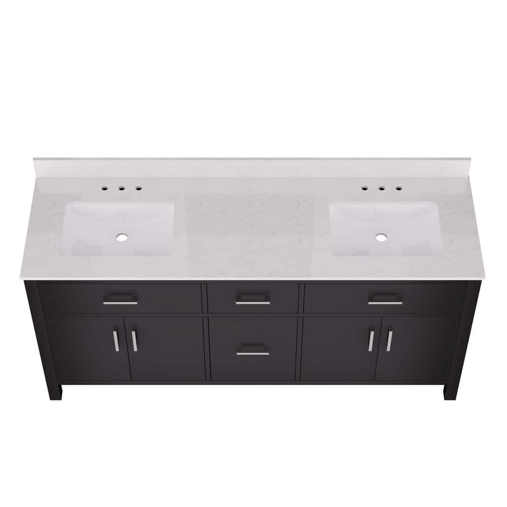 72" Black Double Freestanding Bathroom Vanity with Marble Top