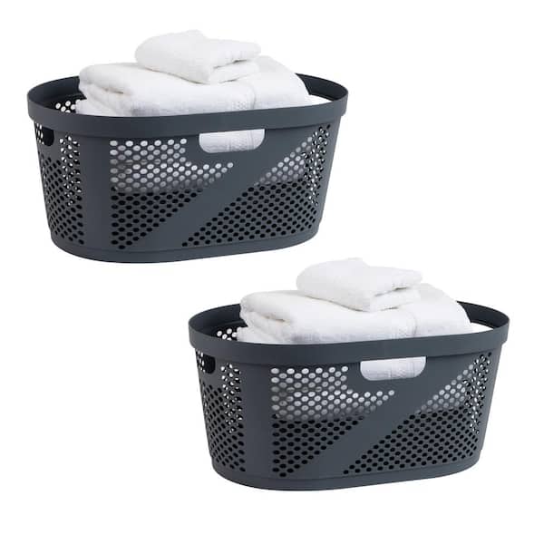 Mind Reader Gray 10.5 in. H x 14.5 in. W x 23 in. L Plastic 60L Slim Ventilated Rectangle Laundry Basket (Set of 2)