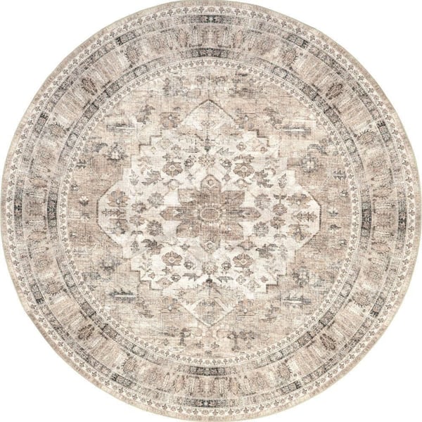 Keyara Spill Proof Washable Stone 8 ft. Round Rug
