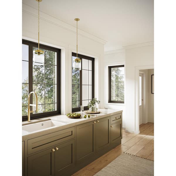 Pellum Collection 60-Watt 7.87 in. 1-Light Brushed Gold Mini, Pendant Light Clear Glass Shade No Bulbs Included