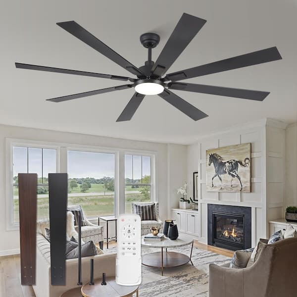 72 in. Indoor/Outdoor Matte Black 3-Colors LED 6-Speeds Ceiling Fan with Dual-Finish Blades and Light and Remote