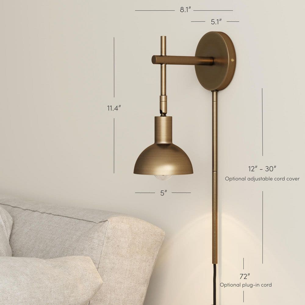 Tamlin Brass Adjustable Wall Sconce with Bell Shade