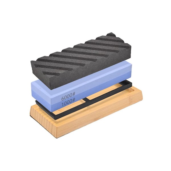 7.52 in. 1000/6000-Grit Aluminum Oxide Corundum Whetstone Bamboo Base Angle Guide Leather Strop Sharpening Kit 6-Piece