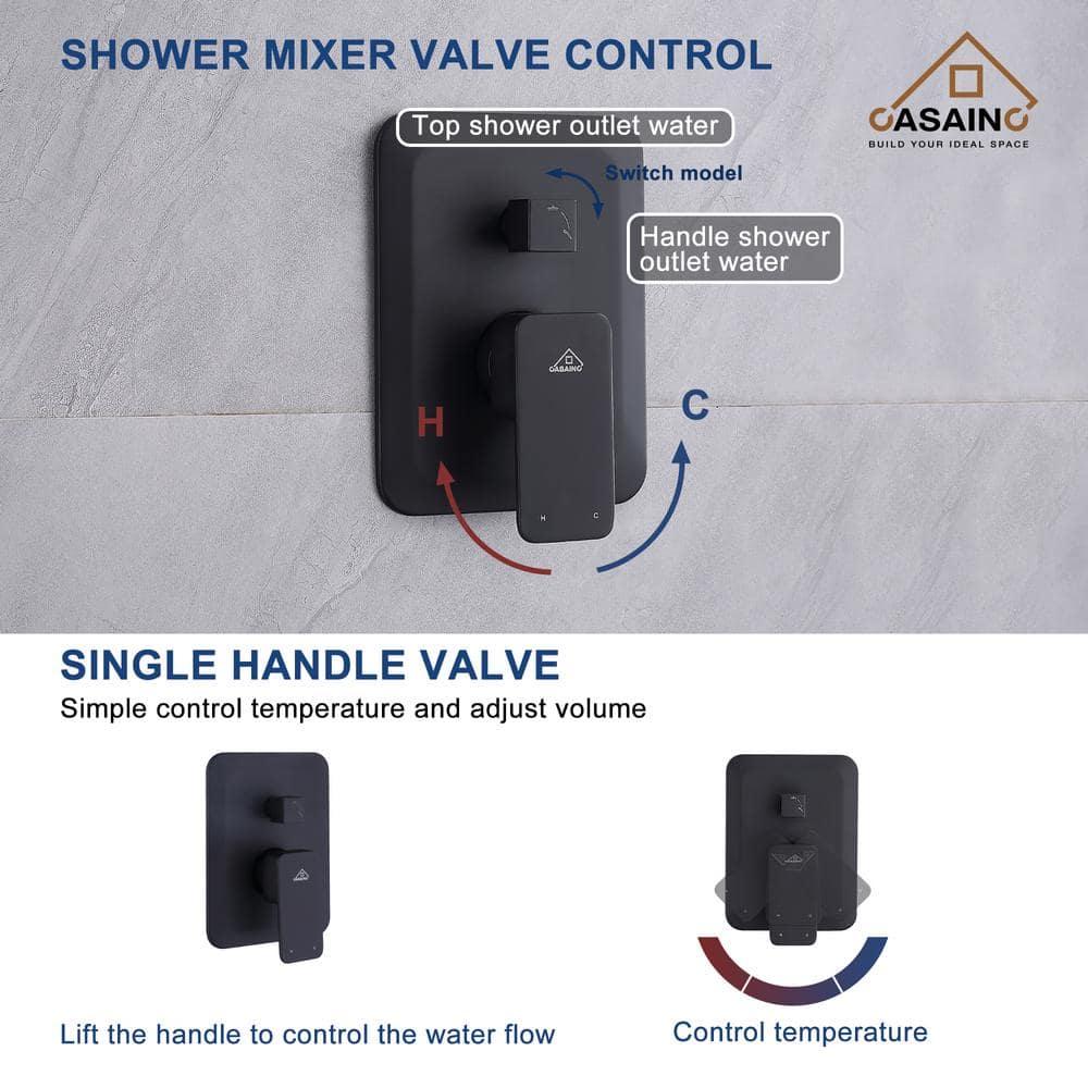 Matte Black Dual Square Rain Shower System with Handheld