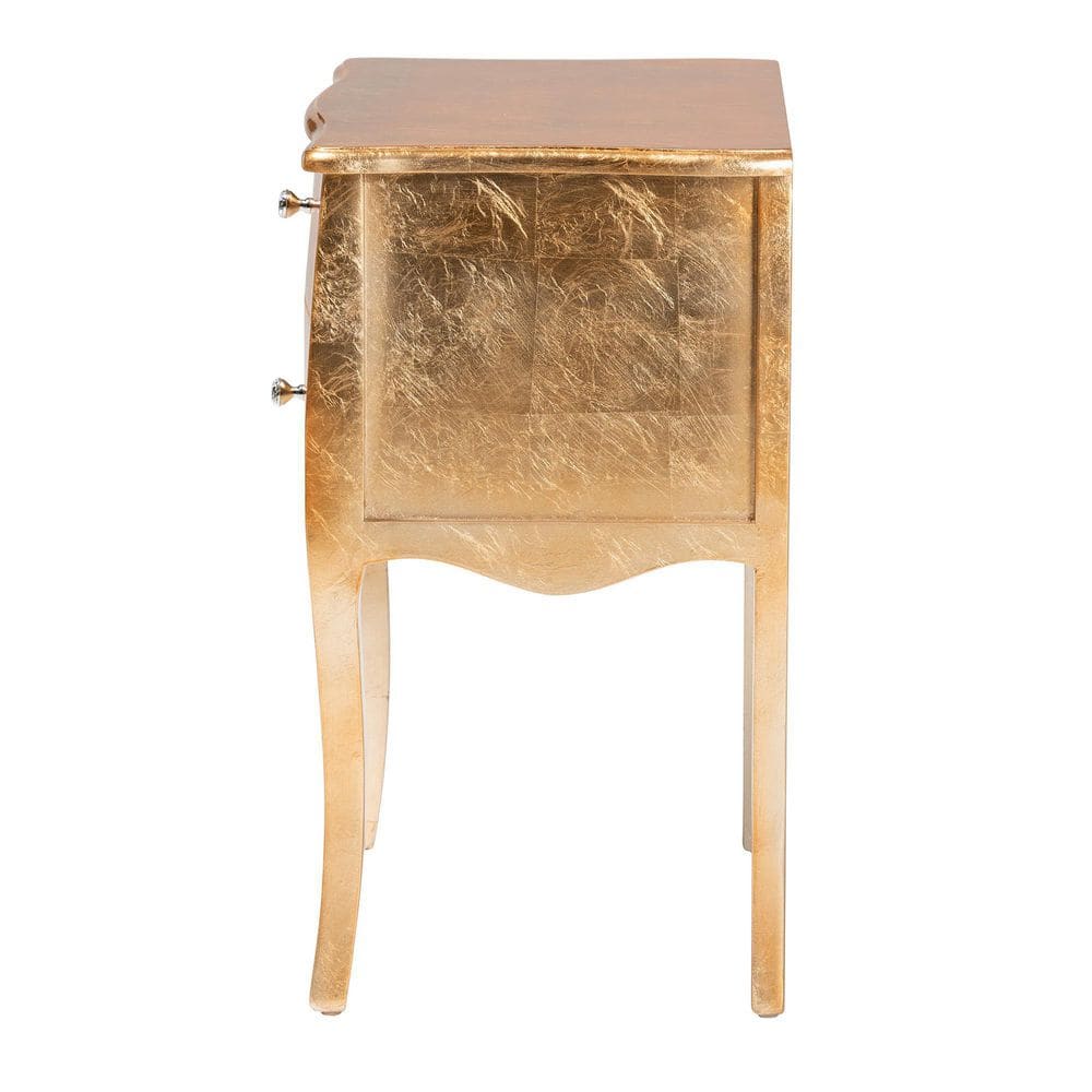Gold Finished Wood 2-Drawer Nightstand with Faux Crystal Knobs