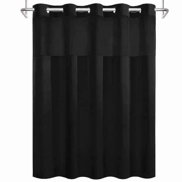 No Hook Slub Textured Waterproof Shower Curtain with Snap-In Removable Liner and Light-Transmitting Top