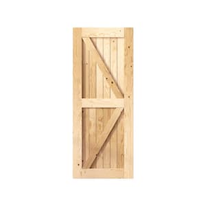 32 in. x 84 in. 5-in-1 Design Solid Natural Pine Wood Panel Interior Sliding Barn Door Slab with Frame