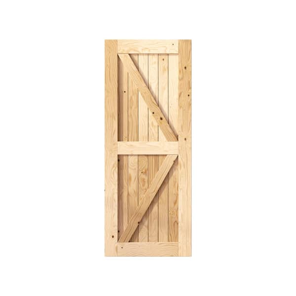 HOMACER 32 in. x 84 in. 5-in-1 Design Solid Natural Pine Wood Panel Interior Sliding Barn Door Slab with Frame