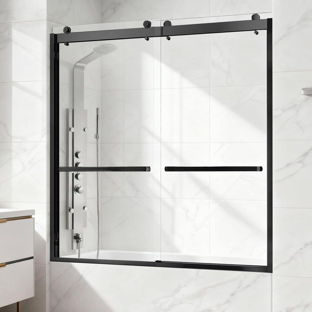 56 to 60 in. W x 62 in. H Double Sliding Frameless Tub Door in Matte Black with 3/8 in. Tempered Clear Glass price history on PriceWatchPro