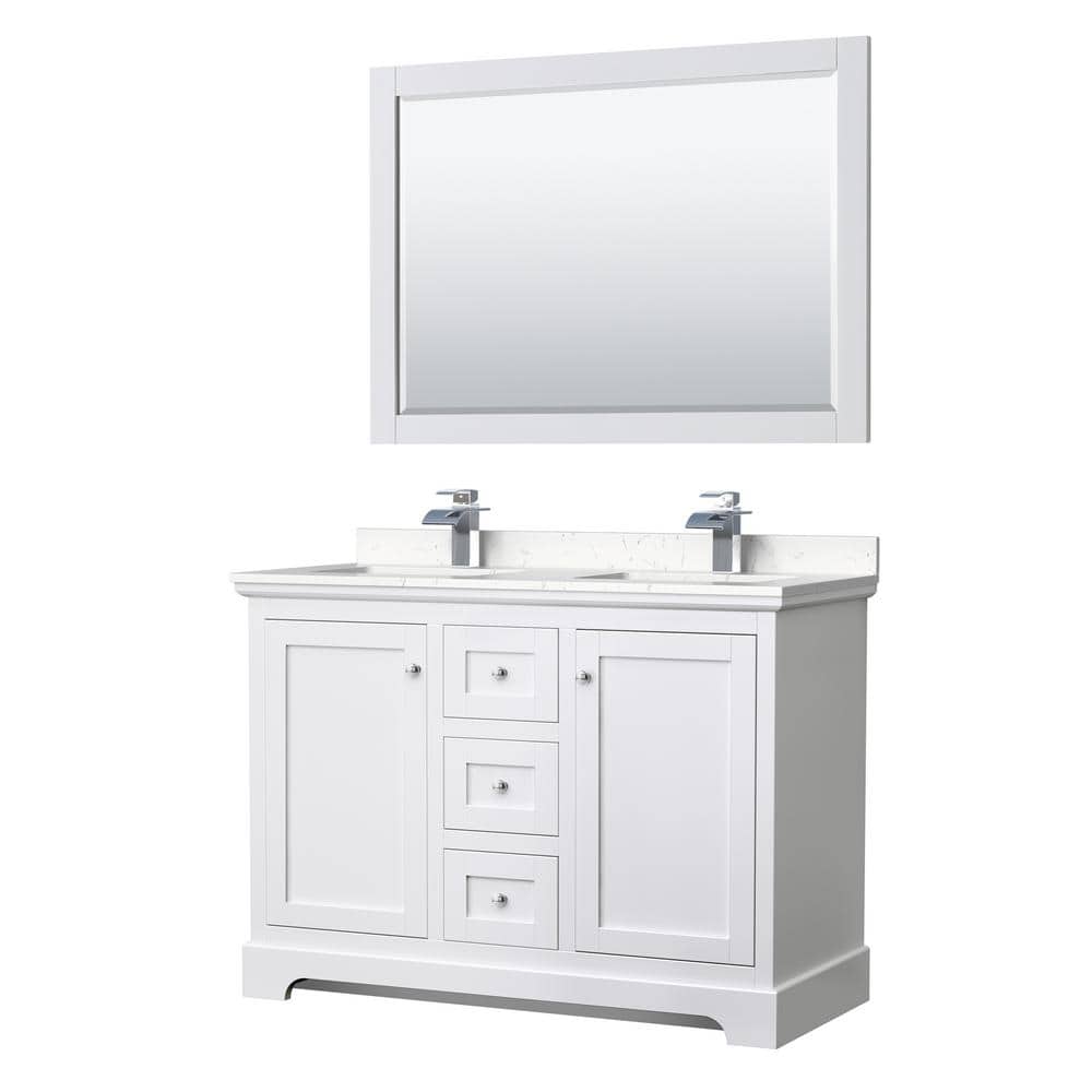 "Avery 48""W x 22""D Double Vanity in White w/ Cultured Marble Vanity Top in LightVein Carrara w/ Basins & Mirror" price history on PriceWatchPro