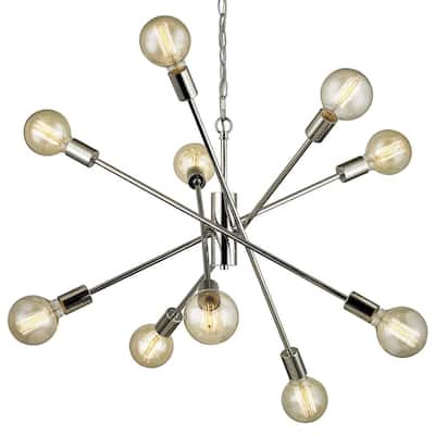 Fife 10-Light Polished Nickel Sputnik Chandelier with G30 Vintage Bulbs