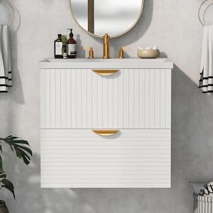 18 in. W x 24 in. D x 23 in. H Single Sink Floating Bath Vanity in White with White Resin Top and two-Drawers