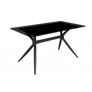 Elega Modern Dining Table 55 in. Glass Rectangular Top and Durable Stainless Steel Base, Black