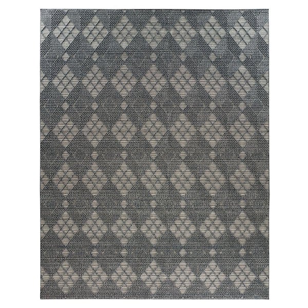 High/Low Textured Navy/Gray 8 ft. x 10 ft. Herringbone Area Rug