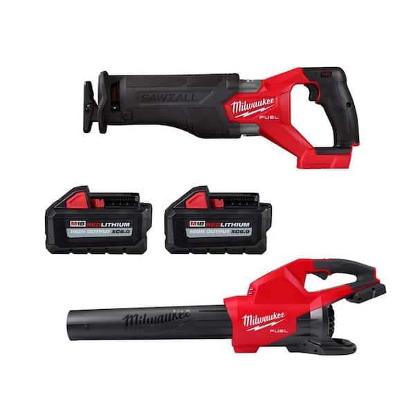 Milwaukee M18 FUEL GEN-2 18V Lithium-Ion Brushless Cordless SAWZALL Reciprocating Saw w/M18 Dual Battery Blower & (2) Batteries