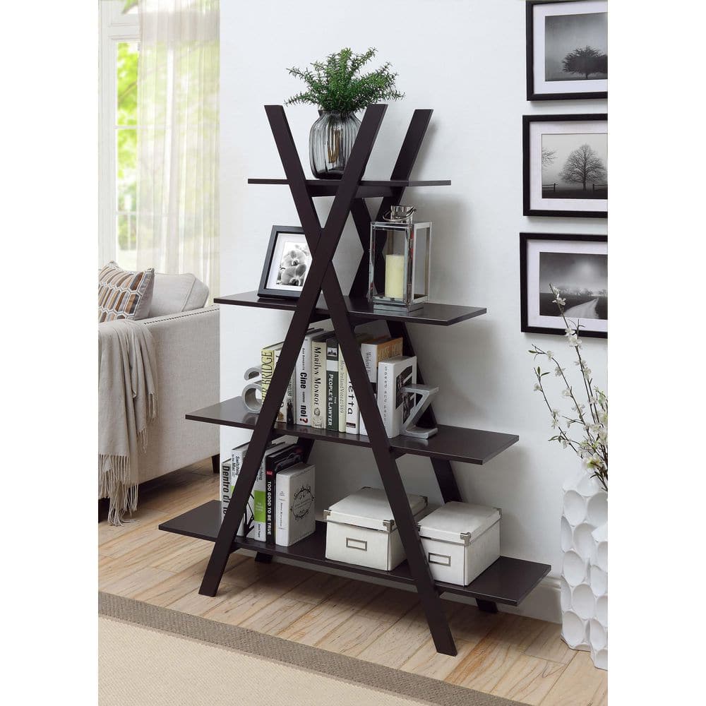 Espresso 4-Tier Ladder Bookshelf for Modern Home Decor