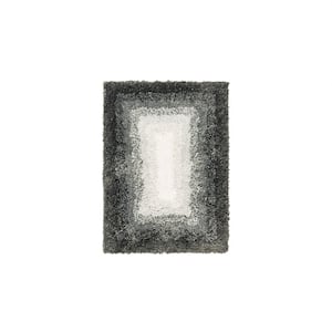 27 in. x 45 in. Pewter Gray Ombre Border Polyester Machine Washable Bath Mat
