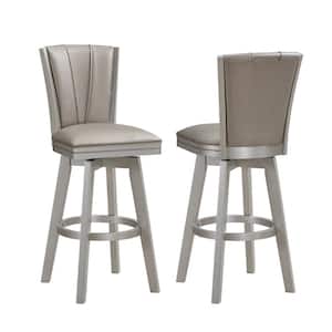 SignatureHome Seat 29.5 in. H Champagne/Silver Finish High Back Wood Counter Stool with Faux Leather Seat 2 Stool Set