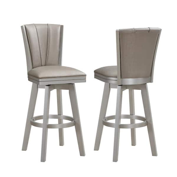 Signature Home SignatureHome Seat 29.5 in. H Champagne/Silver Finish High Back Wood Counter Stool with Faux Leather Seat 2 Stool Set