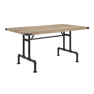 Edina 64 in. Rectangular Oak Wood Top Dining Table Sandy Black Metal Frame (Seats 6)