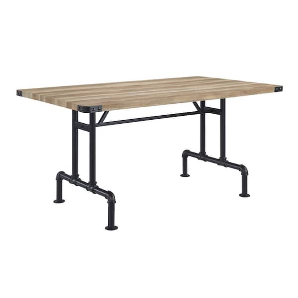 Acme Furniture Edina 64 in. Rectangular Oak Wood Top Dining Table Sandy Black Metal Frame (Seats 6)