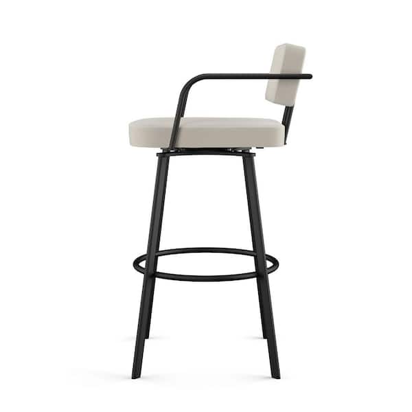 Triana 30.625 in. Light Grey Faux Leather / Black Metal Bar Stool