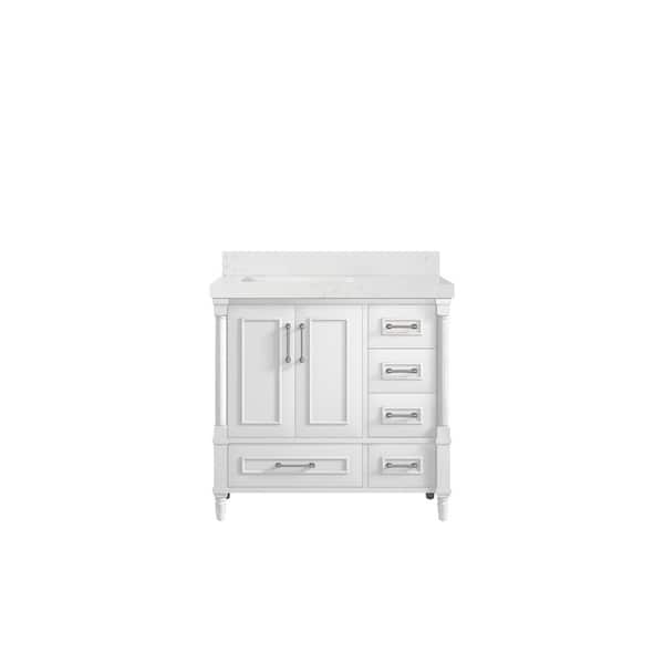 Willow Collections Hudson 36 in. W x 22 in. D x 36 in. H Left Offset Sink Bath Vanity in White with 2 in Empira Quartz Top
