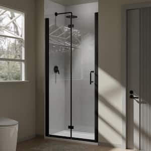 AIM 36 in. W. x 72 in. H Bi Fold Framed Shower Door in Mate Black Finish with Clear Glass
