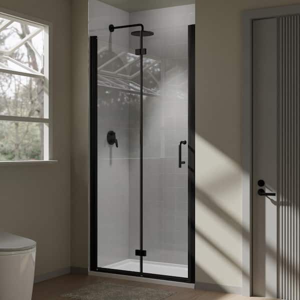 INSTER AIM 36 in. W. x 72 in. H Bi Fold Framed Shower Door in Mate Black Finish with Clear Glass