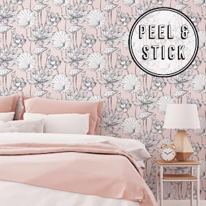 Pink Illustrative Floral Peel and Stick Removable Wallpaper