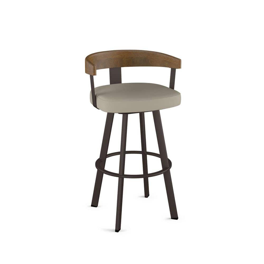 Lars 30" Swivel Bar Stool in Greige Faux Leather with Wood and Metal Frame