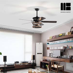 AuraSpark Blade Span 52 in. Indoor Matte Black Farmhouse Ceiling Fan with No Bulbs Included with Remote Control