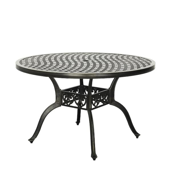 Boyel Living Outdoor Patio Round 47-In Cast Aluminum Dining Classic Pattern Table in Bronze with Umbrella Hole