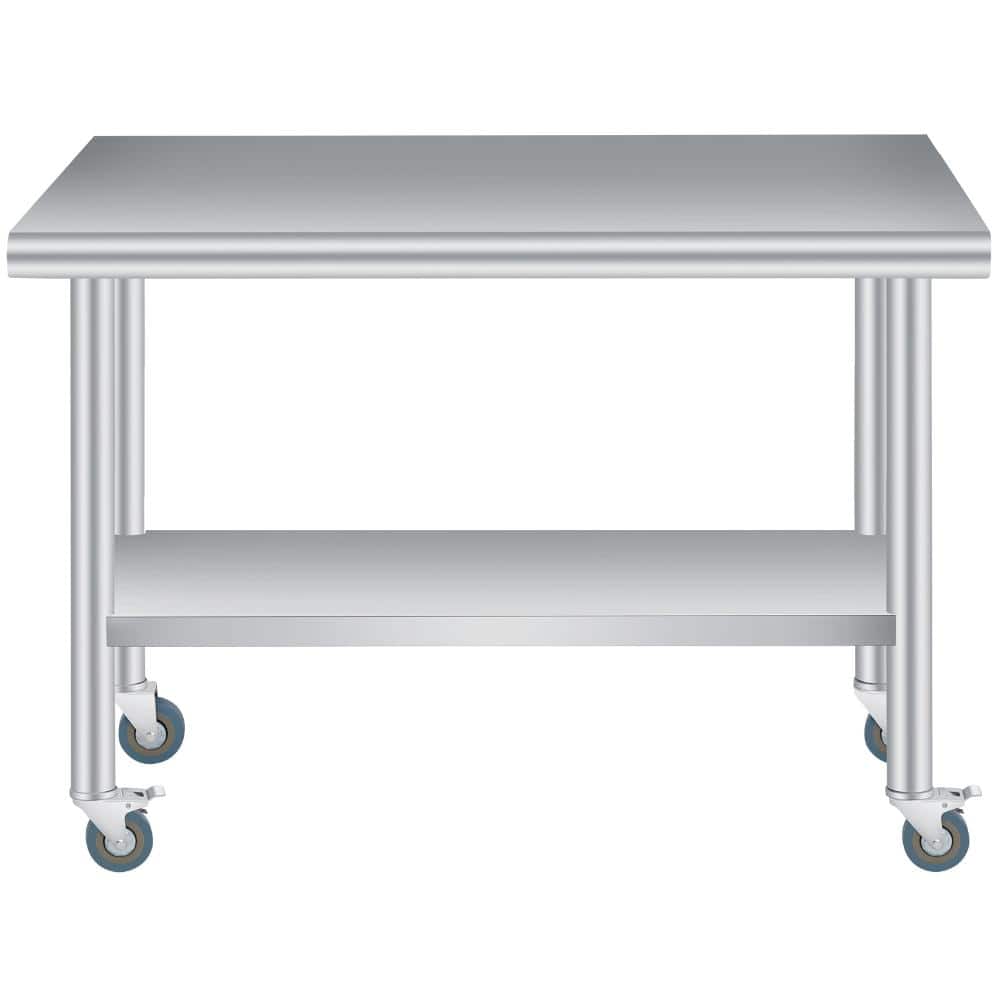 Stainless Steel Kitchen Prep Table Adjustable Undershelf, 4 Caster Wheels Heavy Duty Commercial Workstation 30x60in price history on PriceWatchPro