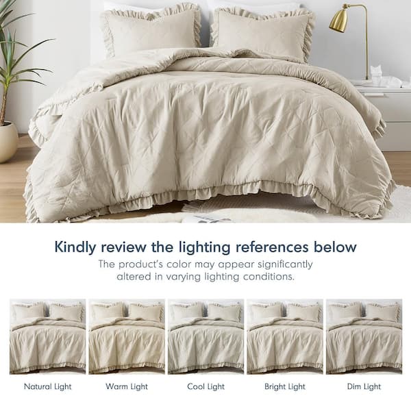 Phoebe 2-Piece Neutral Microfiber Twin/Twin XL Diamond Quilted Ruffle Edge Comforter Set